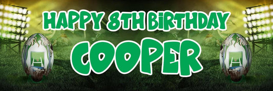 Personalised Rugby Birthday Banner: Custom Name & Age, Pack of 2