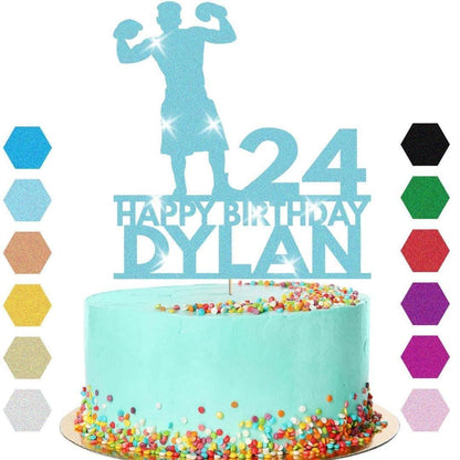 Personalised Boxing Birthday Cake Topper: Glitter Champion Decoration