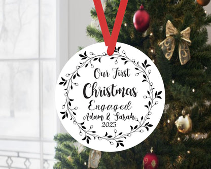 Our First Christmas As Engaged Bauble Personalised Name Ceramic Ornament Gift