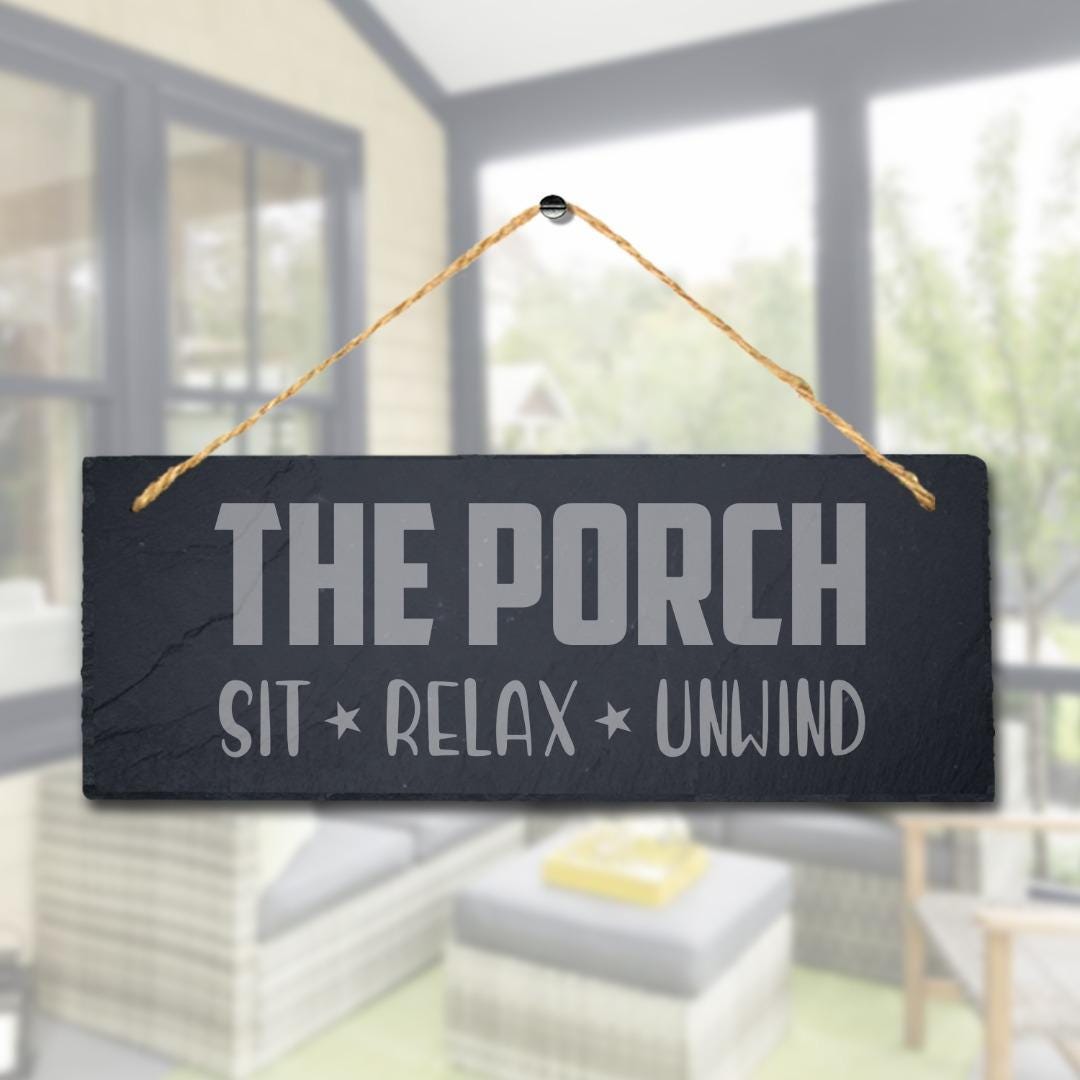 Porch Hanging Slate Sign Laser Engraved Plaque Sit Relax Unwind Home Garden Gift