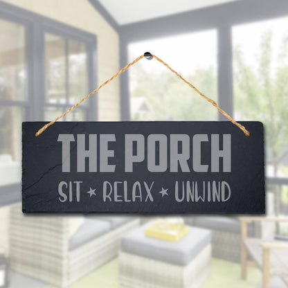 Porch Hanging Slate Sign Laser Engraved Plaque Sit Relax Unwind Home Garden Gift