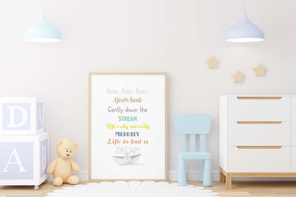 Rhyme Words Kids Boho Watercolour Hand Painted Effect Nursery Wall Art Poster