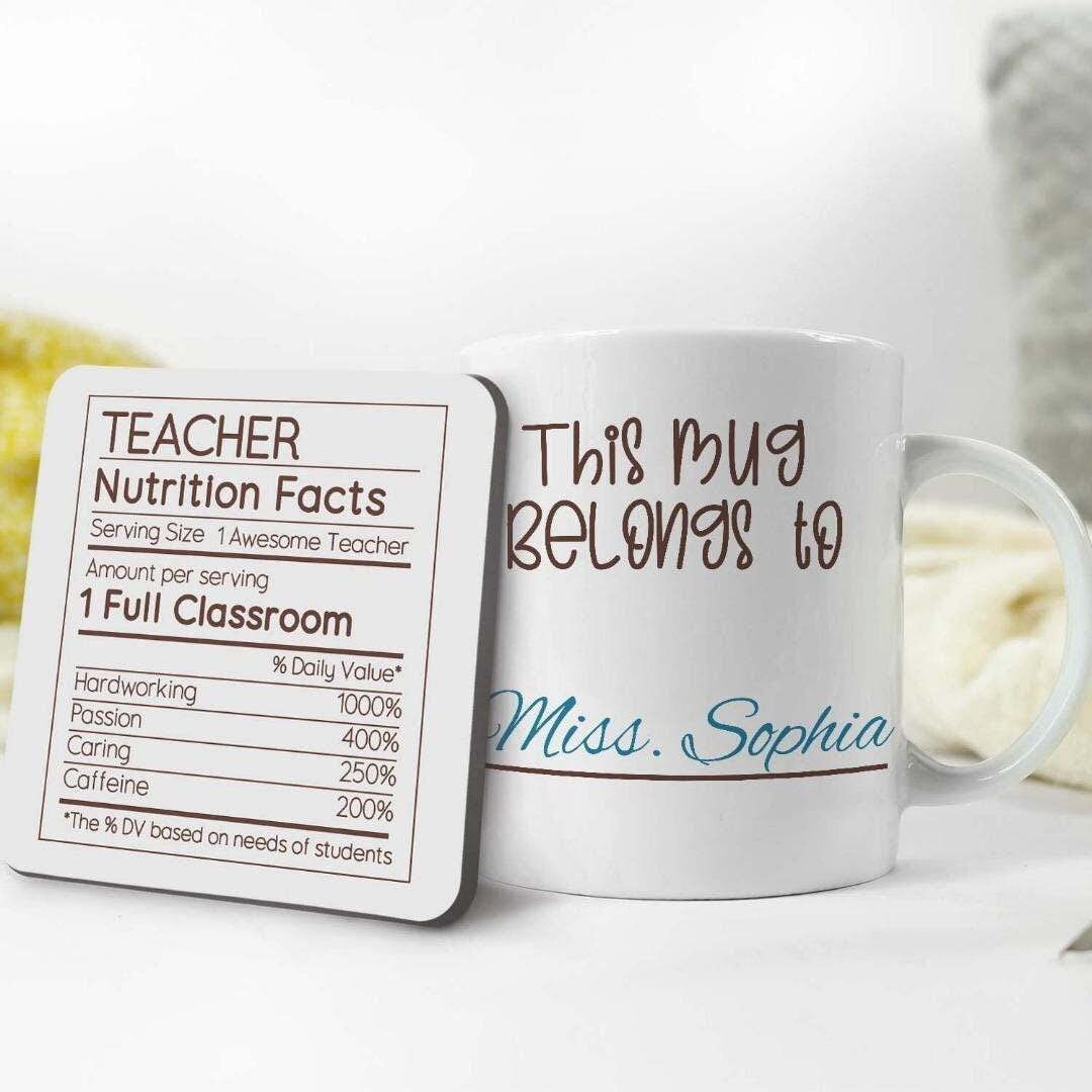 Personalised Teacher Nutrition Facts Mug & Coaster Set