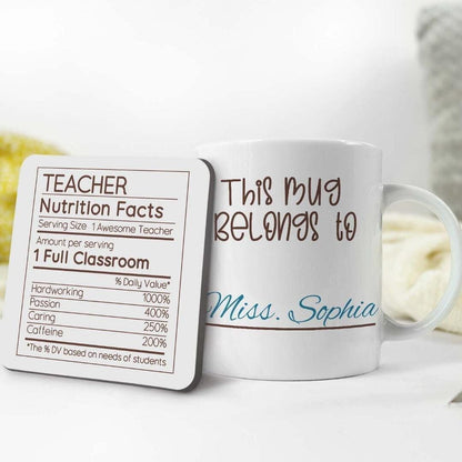 Personalised Teacher Nutrition Facts Mug & Coaster Set