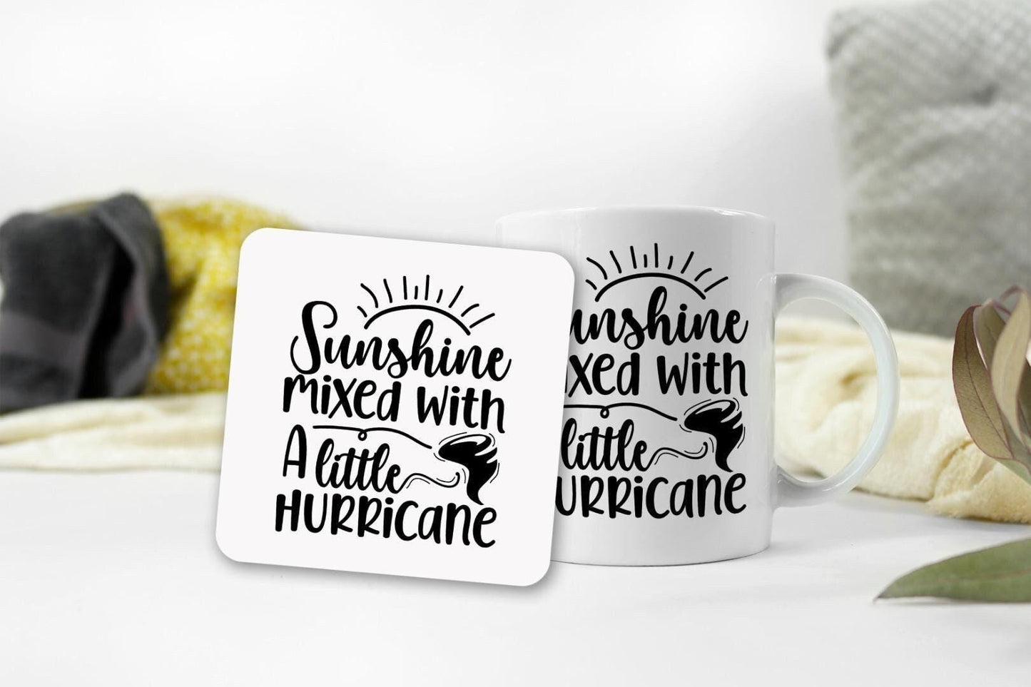 Sarcastic Mug And Coaster Gift Set Sunshine Mixed With A Little Hurricane Gifts