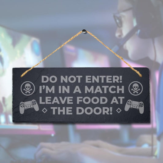 Do Not Enter Laser Engraved Hanging Slate Gaming Gamer Room Funny Plaque Sign