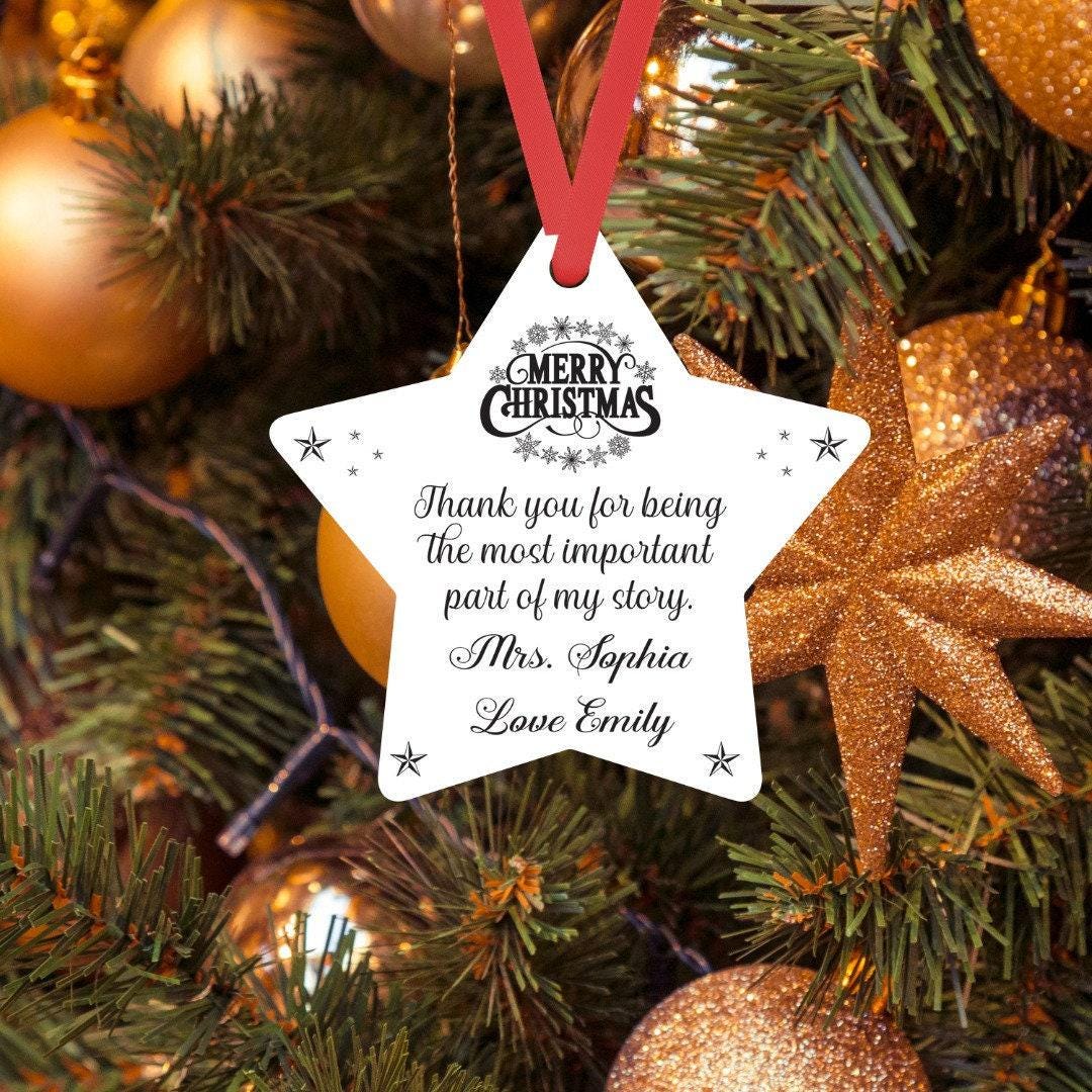 Personalised Star Hanging Christmas Bauble Teacher Ornament Custom Name Xmas Keepsake Gift