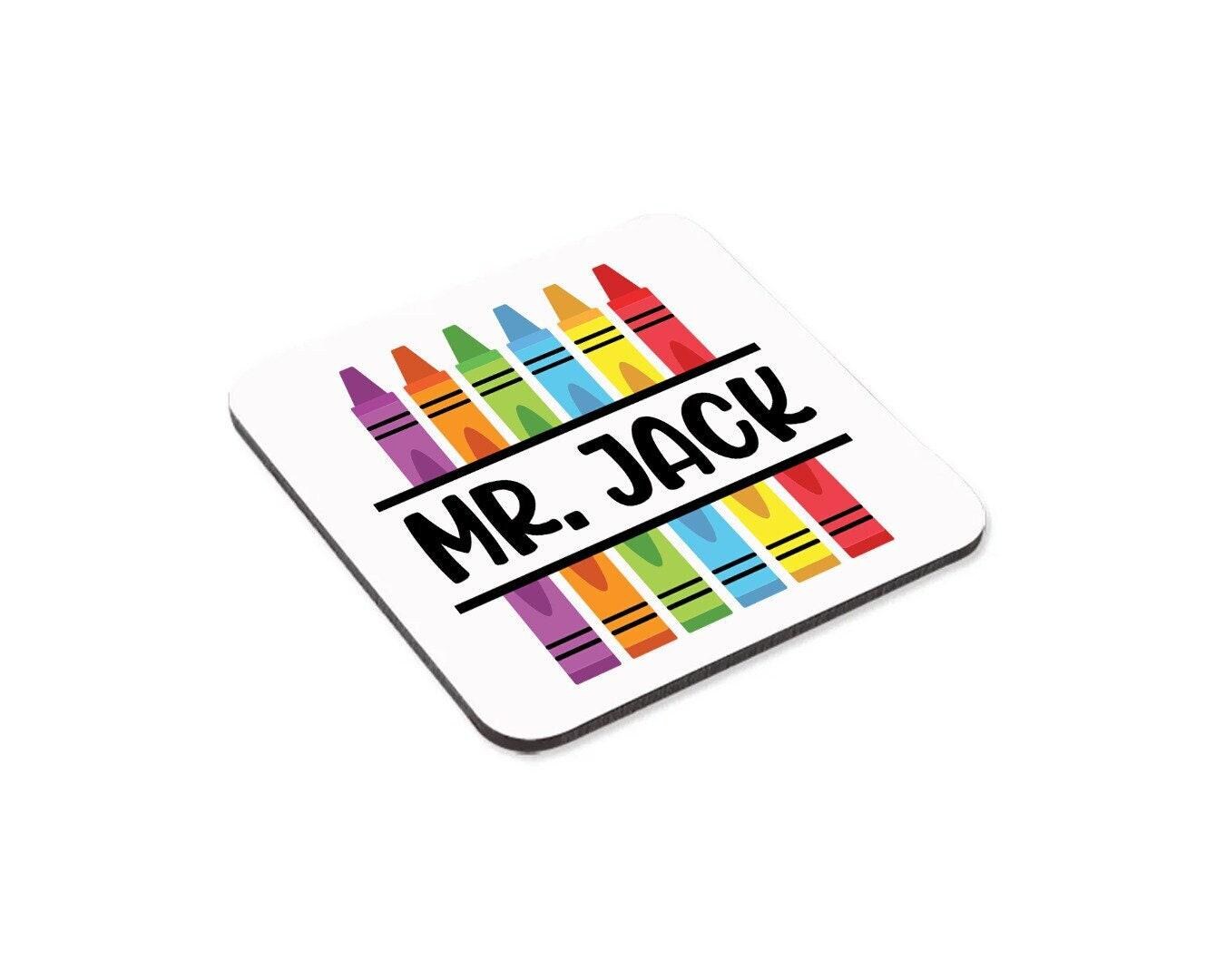 Personalised Teacher Name Crayon Mug & Coaster Set Teacher Teaching Assistant Nursery Gift