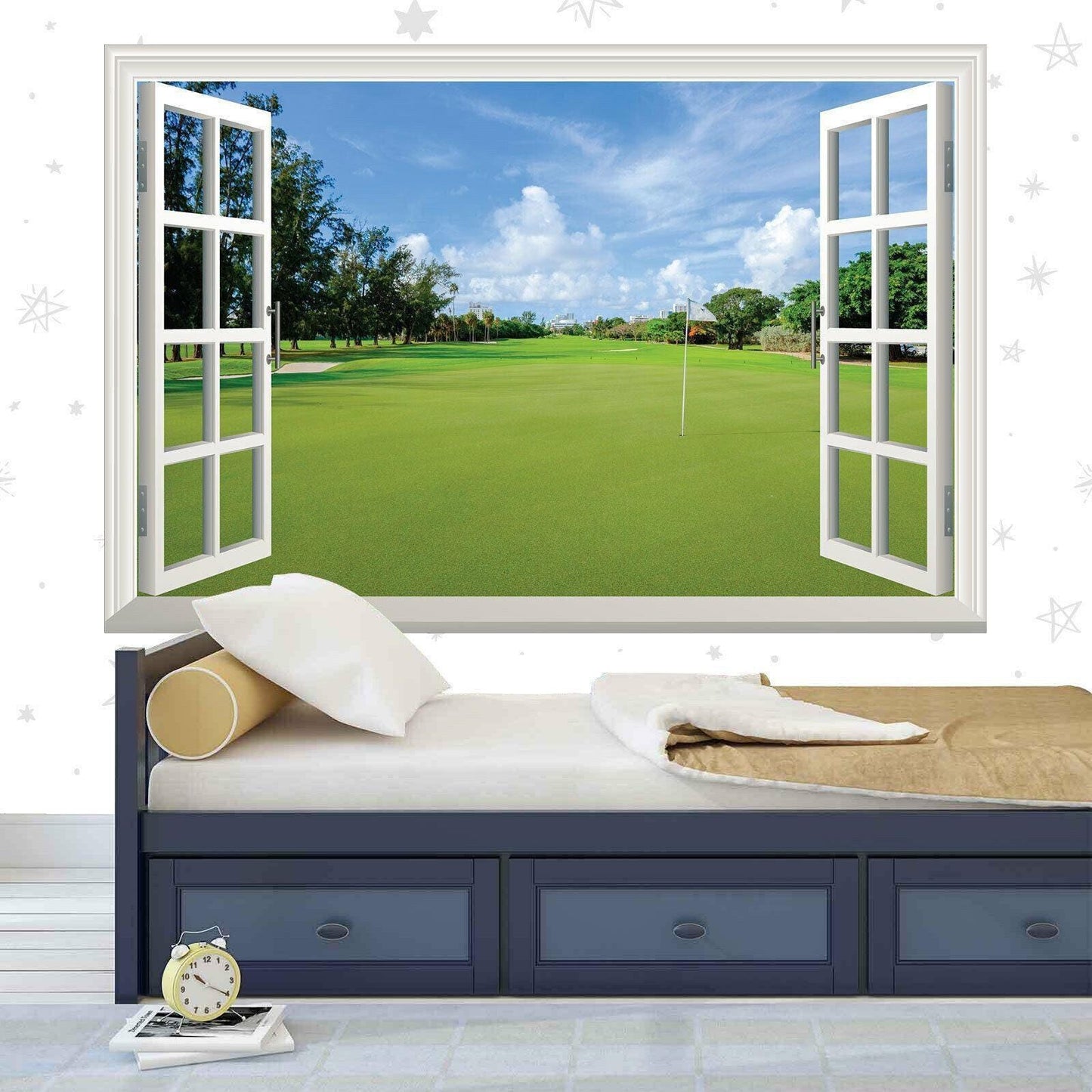 Golf Fairway Wall Decal: 3D Window View, Golf Course Mural