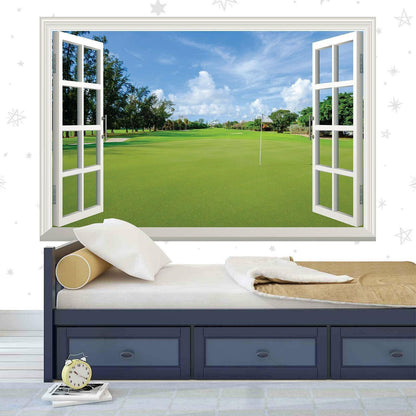 Golf Fairway Wall Decal: 3D Window View, Golf Course Mural
