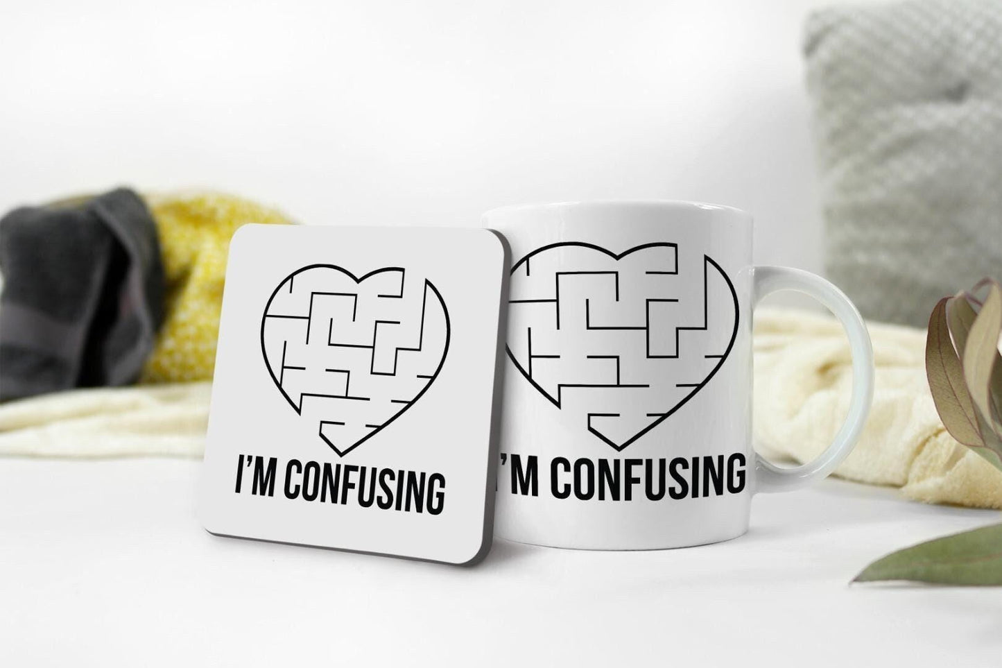 I'm Confusing Mug & Coaster Set: Heart Puzzle Valentine's Gift