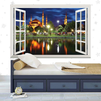Mosque 3D Window View Wall Decal: Istanbul Masjid, Islamic Art