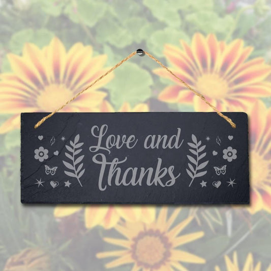 Love And Thanks Laser Engraved Hanging Slate Thanksgiving Home Plaque Sign