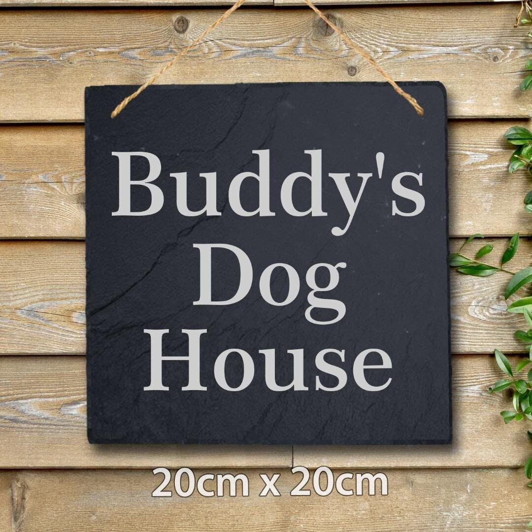 Personalised Pet Name Slate Sign Kennel Dog House Shed Door Engraved Plaque Gift