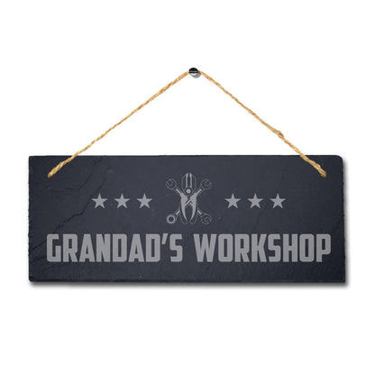 Grandads Workshop Laser Engraved Hanging Slate Shed Workshop Plaque Sign