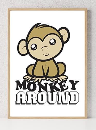 Monkey Around Children Kids Room Decor Boys Girls Poster Art Print Wall