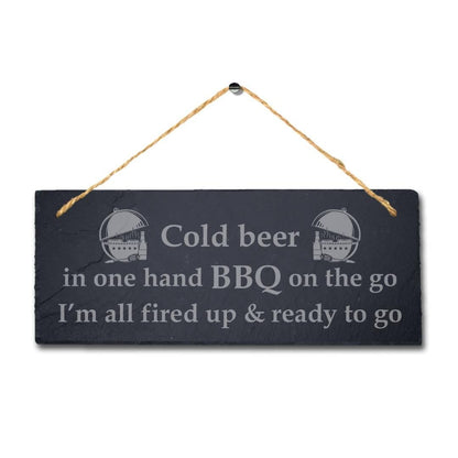 Cold Beer One Hand Bbq Laser Engraved Hanging Slate Party Home Decor Plaque Sign