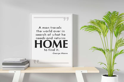 Man Travels The World Over Inspirational Positive Quote Poster Art Wall