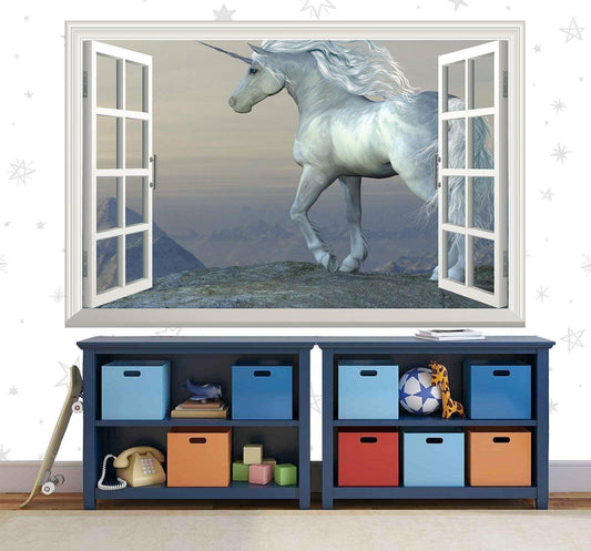 Unicorn Window View Wall Decal: Fantasy Mural for Girls Room