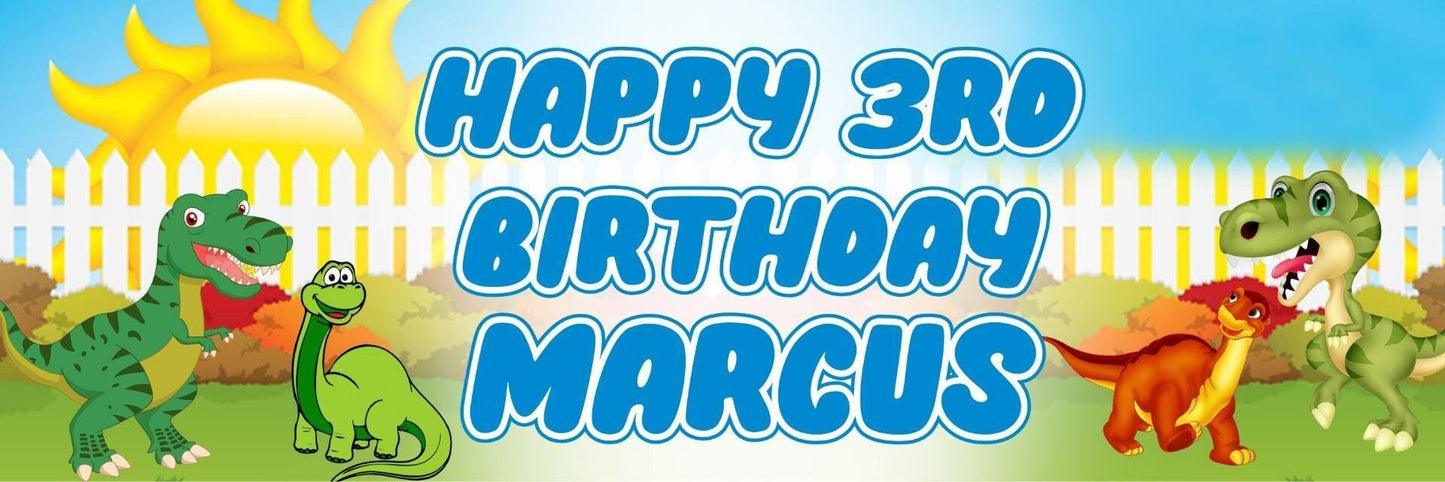 2 Personalised Green Dinosaur Birthday Celebration Banners Decoration Posters