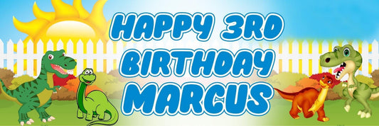 2 Personalised Green Dinosaur Birthday Celebration Banners Decoration Posters