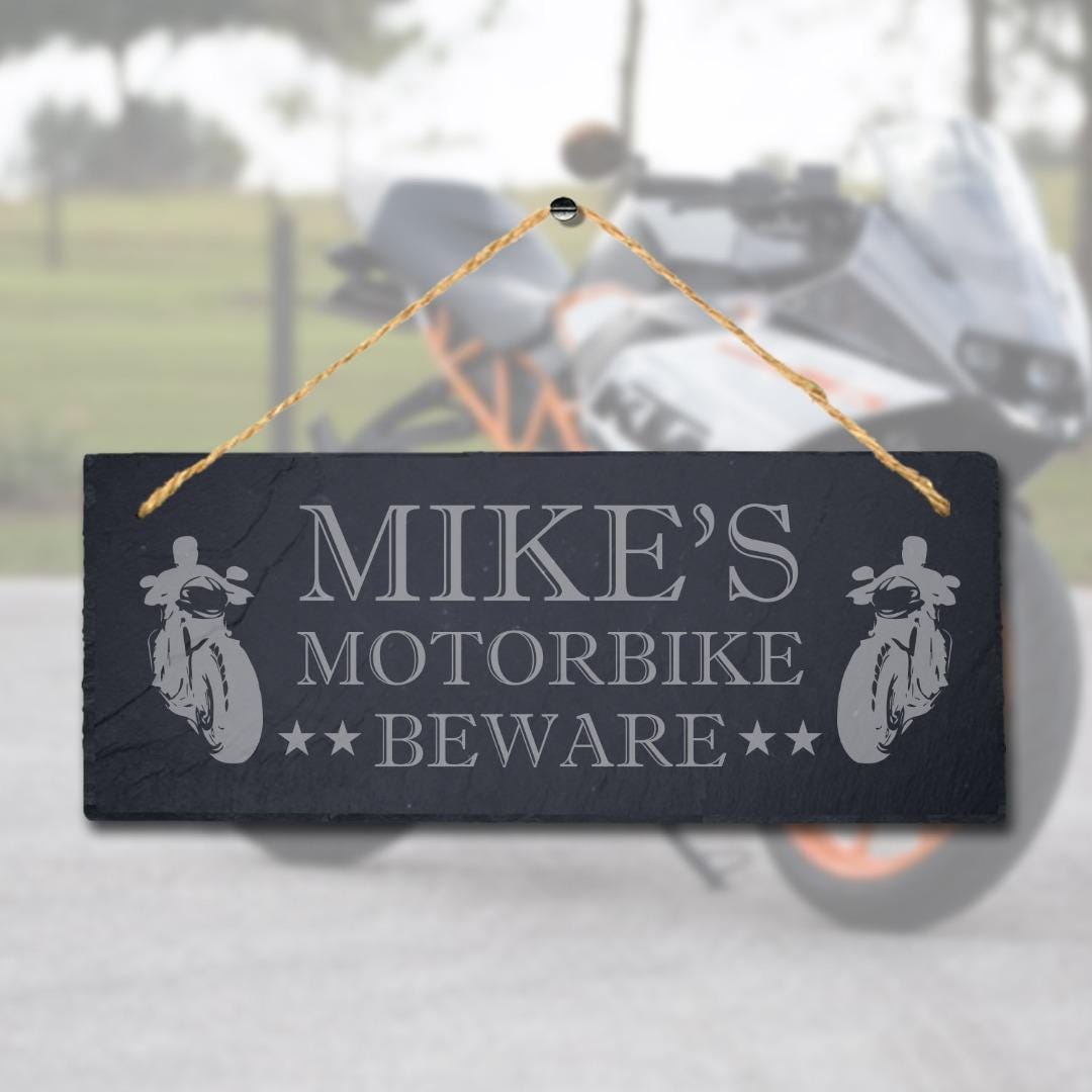 Personalized Name Motorbike Laser Engraved Hanging Slate Shed Riders Plaque Sign