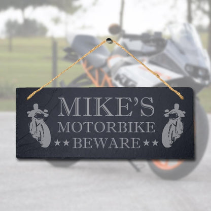 Personalized Name Motorbike Laser Engraved Hanging Slate Shed Riders Plaque Sign