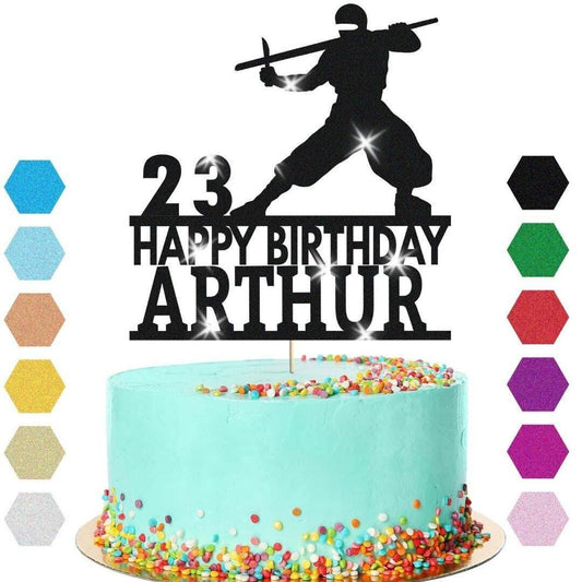 Warrior Fighter Cake Topper Personalised Boys Birthday Decoration Any Name & Age