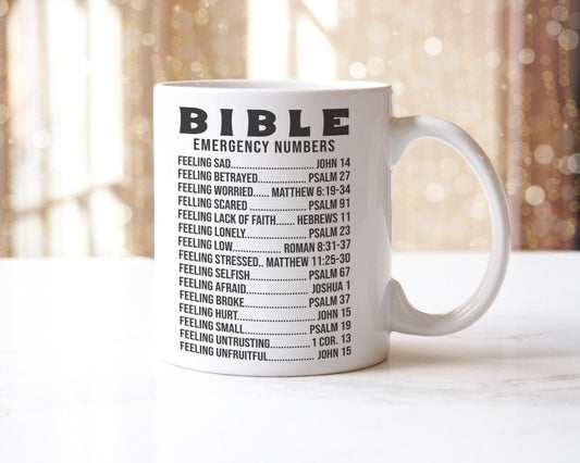 Bible Emergency Numbers Mug & Coaster Set - Christian Gift
