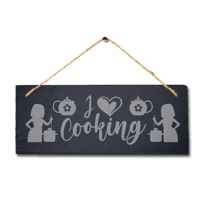 I Love Cooking Laser Engraved Hanging Slate Kitchen Home Decor Plaque Sign