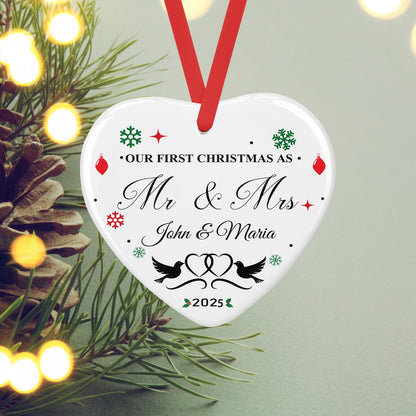 Personalised Mr & Mrs Ceramic Bauble: First Christmas Keepsake