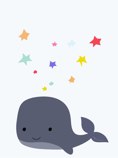 Cute Whale Stars Nursery Bedroom Boys Girls Wall Decor Art Poster Print