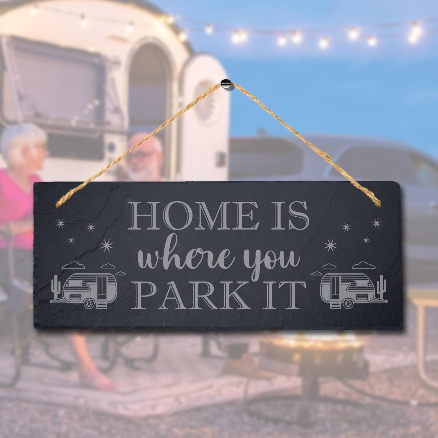 Home Is Where You Park Laser Engraved Hanging Slate Caravan Plaque Camping Sign