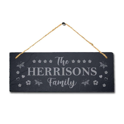 Personalised Family Name Hanging Slate Laser Engraved Home Wall Art Plaque Sign