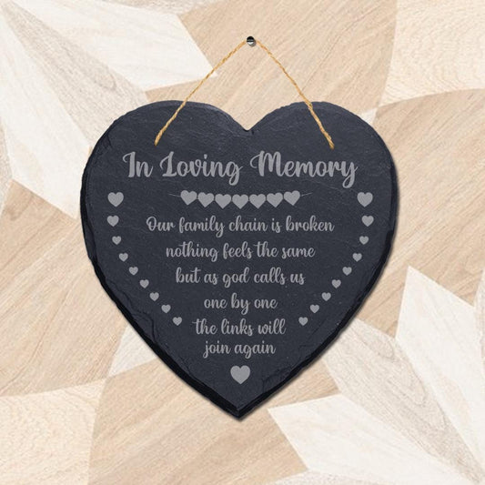 In Loving Memory Our Family Memorial Laser Engraved Hanging Slate Plaque Sign