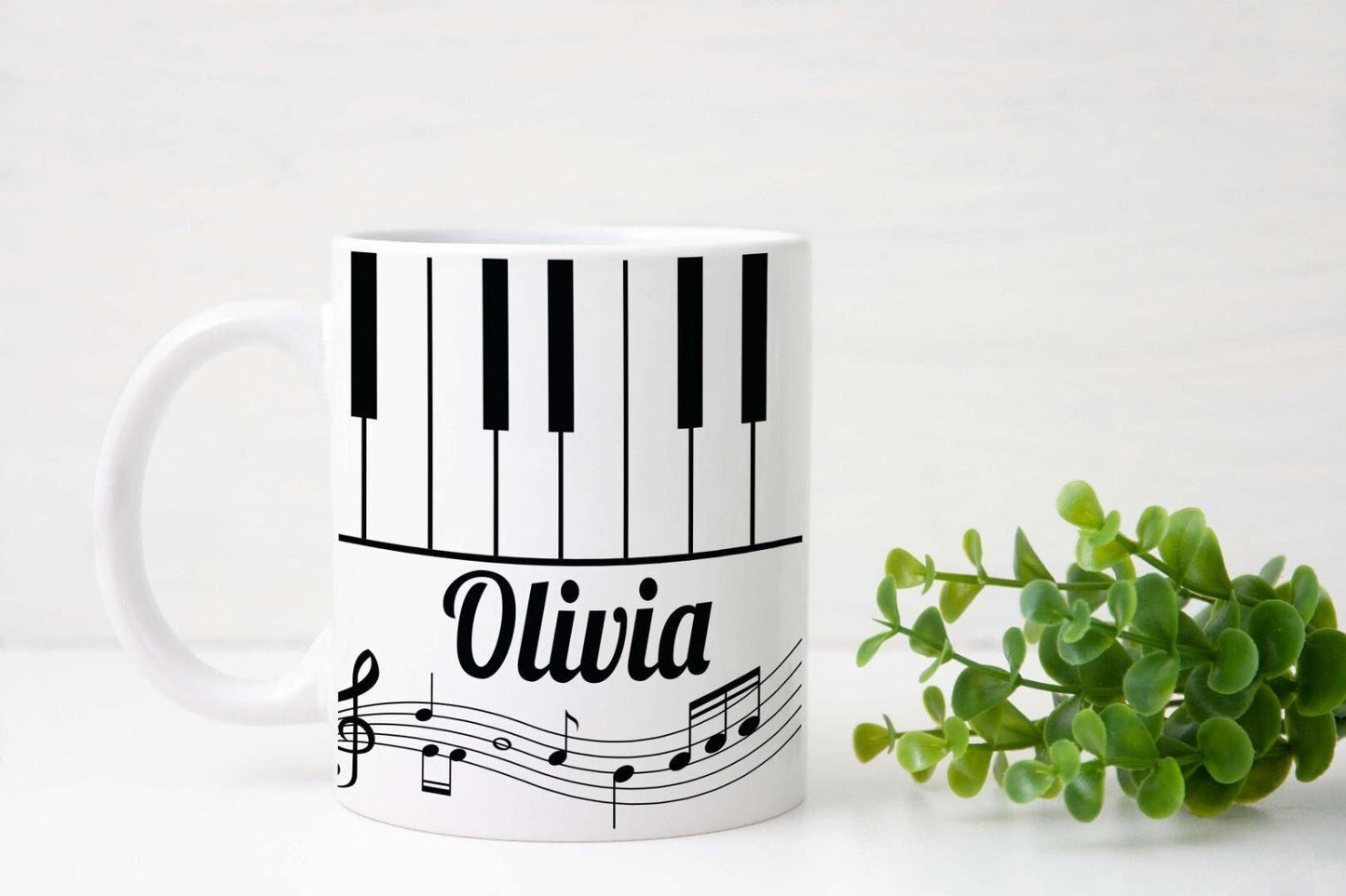 Personalised Name Mug And Coaster Gift Set Piano Keyboard Music Lover Tea Gift