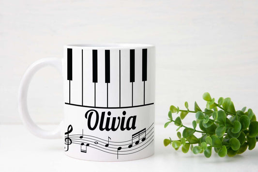 Personalised Name Mug And Coaster Gift Set Piano Keyboard Music Lover Tea Gift