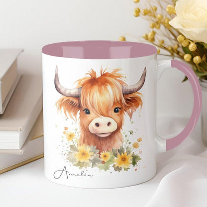 Personalised Highland Cow Mug & Coaster Set: Fluffy Cow Gift