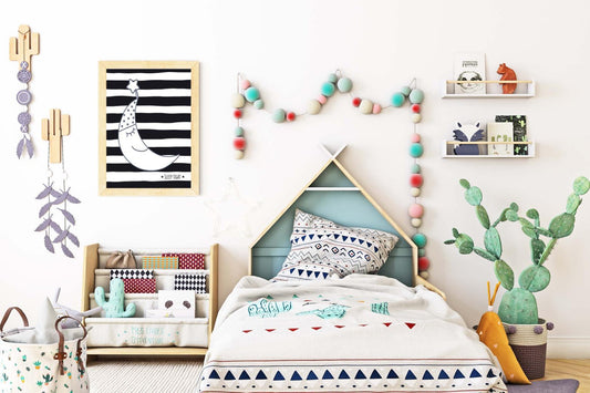 Sleep Crescent Moon Kids Boho Hand Painted Effect Nursery Wall Art Print Poster