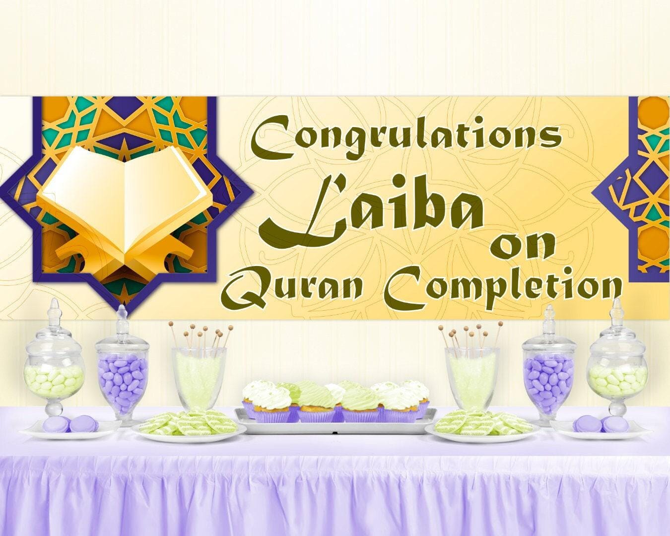 Personalised Quran Completion Banner: Set of 2, Celebration Decor