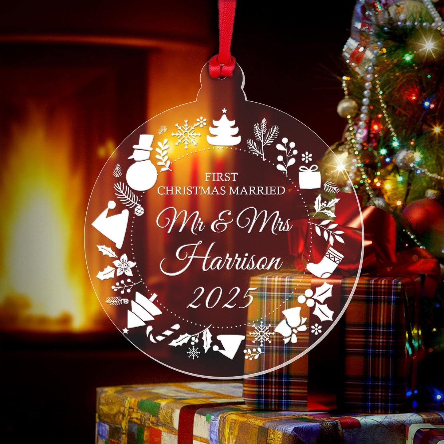 Personalized First Christmas Married Ornament: Acrylic Keepsake Gift