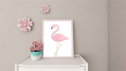 Flamingo Kids Bedroom Watercolour Hand Painted Effect Nursery Wall Art Poster