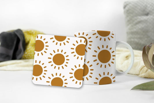 Sun Mug and Coaster Set: Sunrise Doodle Gift