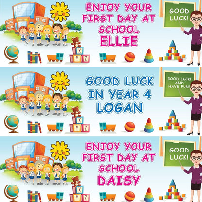 2 Personalised Good Luck School Party Celebration Banners Decoration Posters