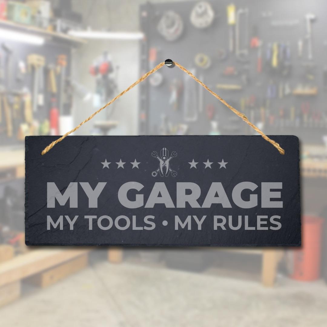Laser Engraved Slate Garage Sign: Workshop Shed Plaque