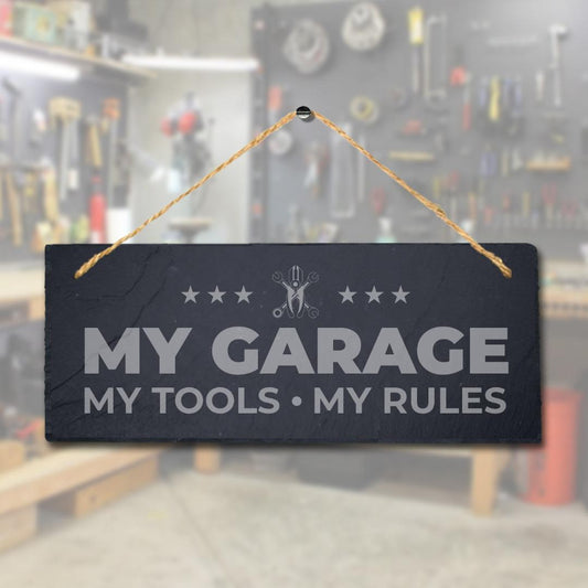 Laser Engraved Slate Garage Sign: Workshop Shed Plaque