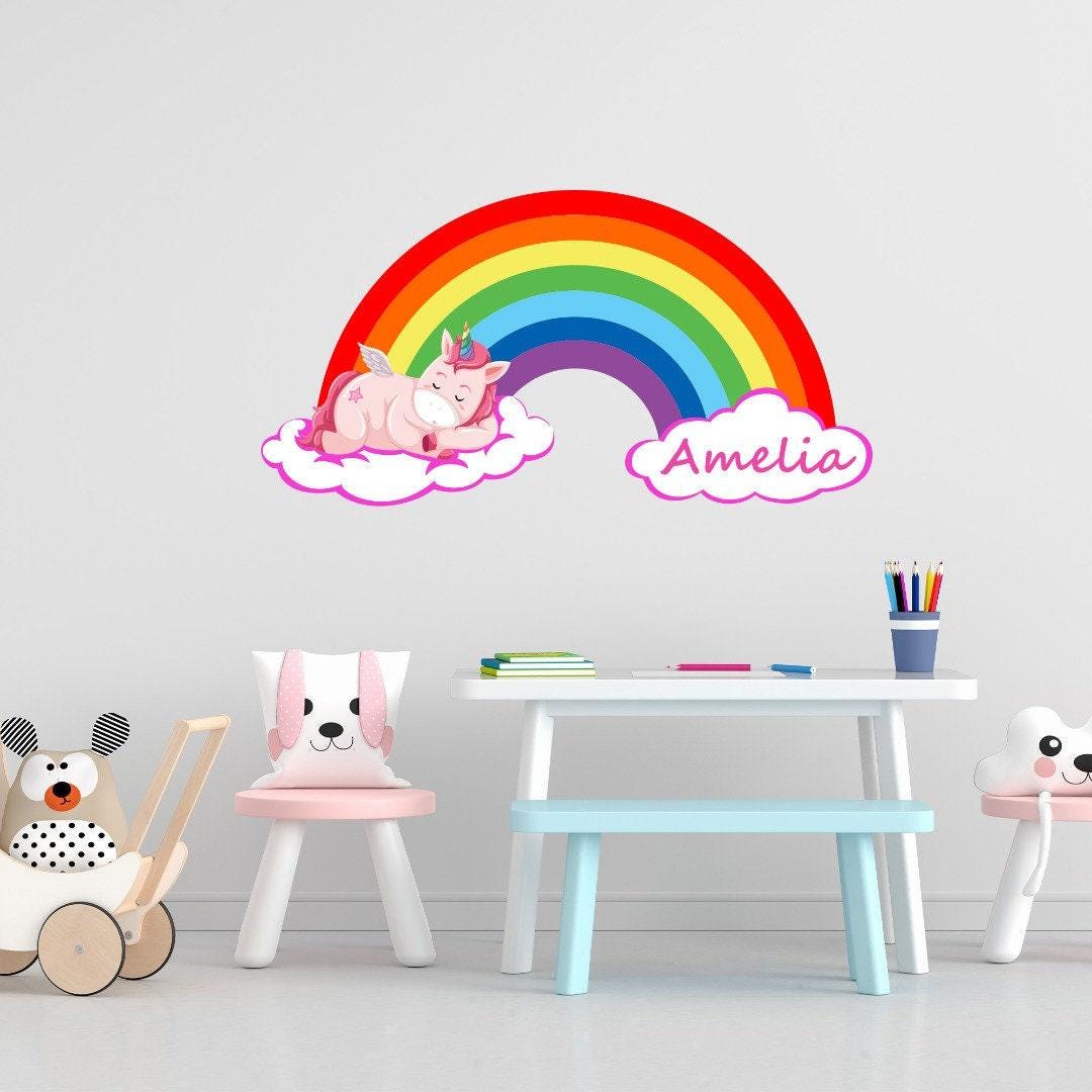 Personalised Unicorn Rainbow Wall Decal - Kids Bedroom Nursery Decor