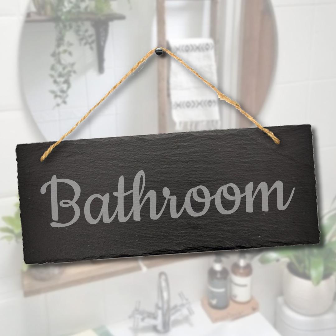 Bathroom Engraved Hanging Slate Toilet Bath Home Restroom Door Plaque Sign