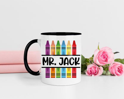 Personalised Teacher Name Crayon Mug & Coaster Set Teacher Teaching Assistant Nursery Gift