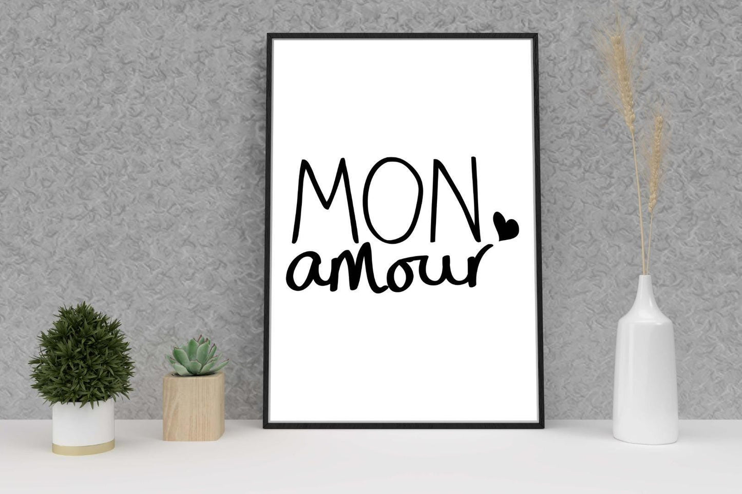 Mon Amour Heart Motivational Inspirational Positive Words Poster Art Print Wall